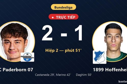 TRỰC TIẾPTrực tiếp SC Paderborn 07 vs 1899 Hoffenheim: 1899 Hoffenheim rút ngắn cách biệt 2-1