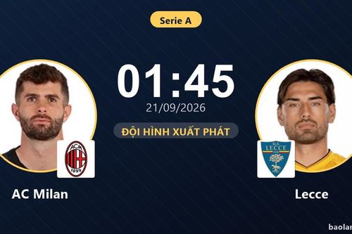 TRỰC TIẾPTrực tiếp AC Milan vs Lecce: Đội hình xuất phát