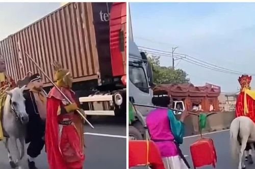 Xác minh nhóm người hóa trang 'Thầy trò Đường Tăng' cưỡi ngựa trên làn ôtô