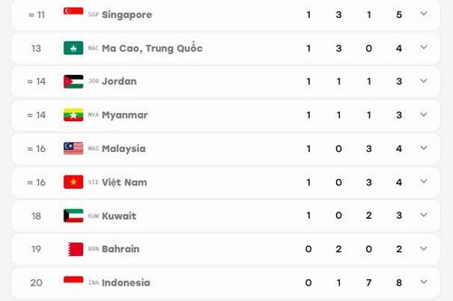 Thứ hạng mới nhất của đoàn Việt Nam tại ASIAD 2026