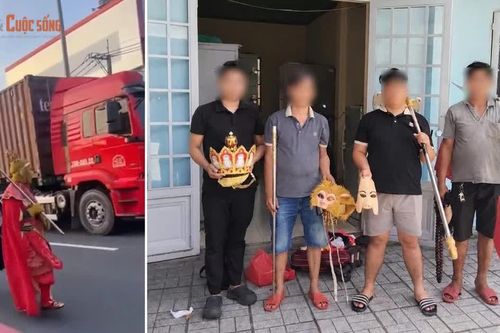 Công an làm việc với nhóm 'thầy trò Đường Tăng' đi bộ trong làn xe tải