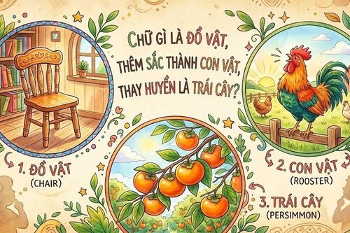 Chữ gì là đồ vật, thêm sắc thành con vật, thay huyền là trái cây?