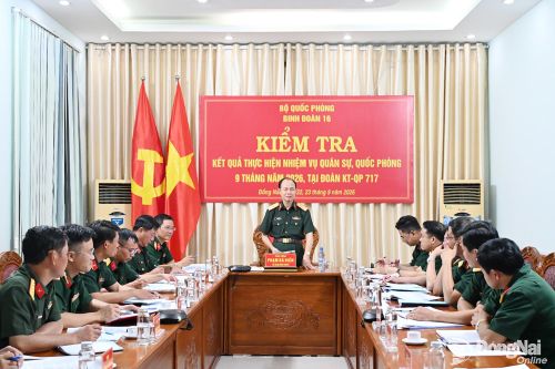 Tư lệnh Binh đoàn 16 kiểm tra nhiệm vụ 9 tháng năm 2026 tại Đoàn KT-QP 717
