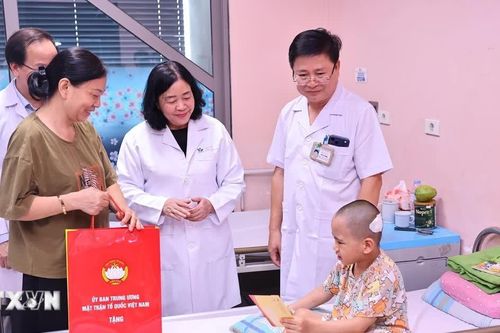 Chủ tịch Ủy ban Trung ương Mặt trận Tổ quốc Việt Nam Bùi Thị Minh Hoài tặng quà Trung thu tại Bệnh viện Nhi Trung ương