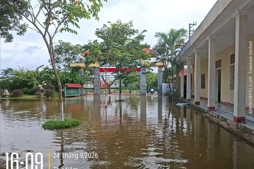 Huy động 7 máy bơm, khẩn trương tiêu thoát nước tại 3 trường học ở Đồng Tiến