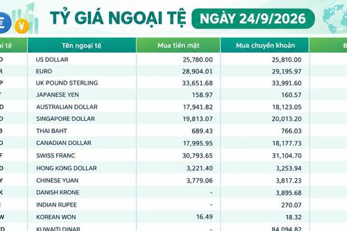 Tỷ giá ngoại tệ ngày 24/9: GBP trên 35.000 đồng, USD vượt 26.000 đồng