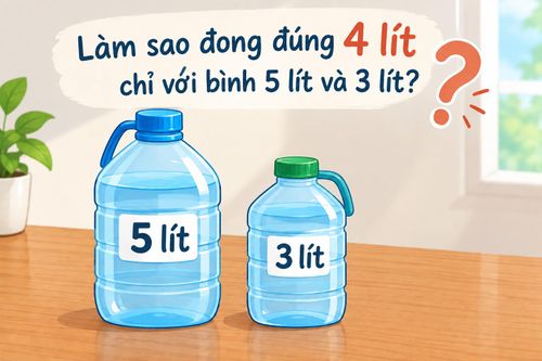 Giải đáp câu đố: Làm sao đong đúng 4 lít chỉ với bình 5 lít và 3 lít?