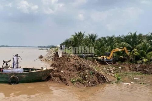 Khẩn trương khắc phục sạt lở đê bao tại Vĩnh Long