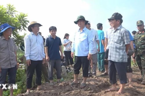 Vĩnh Long khẩn trương khắc phục sạt lở đê bao cồn Cái Gà