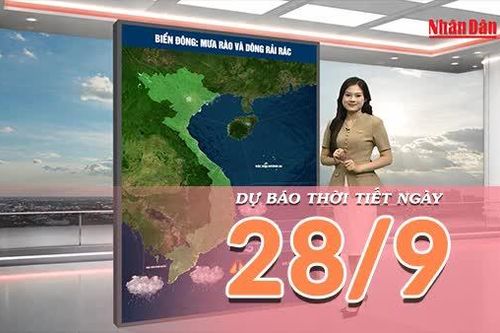 [Video] Dự báo thời tiết ngày 28/9/2026: Bắc Bộ nắng ráo, Trung Bộ và Nam Bộ mưa dông về chiều tối
