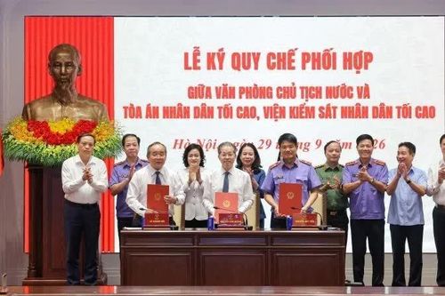 Lễ ký Quy chế phối hợp giữa Văn phòng Chủ tịch nước và Tòa án nhân dân tối cao, Viện Kiểm sát nhân dân tối cao
