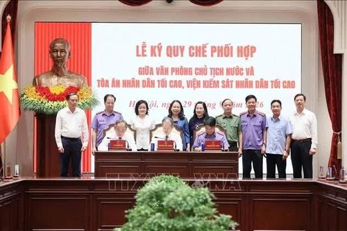 Lễ ký kết quy chế phối hợp giữa Văn phòng Chủ tịch nước và TAND tối cao , VKSND tối cao
