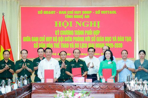 Ban Chỉ huy Bộ đội Biên phòng Nghệ An ký kết chương trình phối hợp với Sở Giáo dục và Đào tạo; Sở Văn hóa, Thể thao và Du lịch