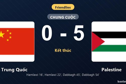 Thống kê trận đấu Trung Quốc 0-5 Palestine: Palestine thắng đậm thuyết phục