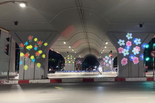 'Vườn hoa ánh sáng' dưới chân cầu vượt Cầu Giấy - đường Láng
