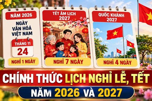 Tết Âm lịch 2027 nghỉ 7 ngày, Quốc khánh nghỉ 4 ngày