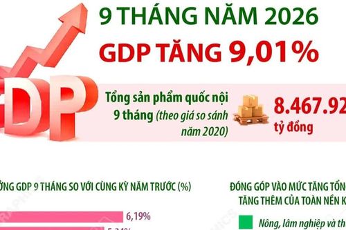 9 tháng năm 2026: GDP tăng 9,01% so với cùng kỳ năm trước
