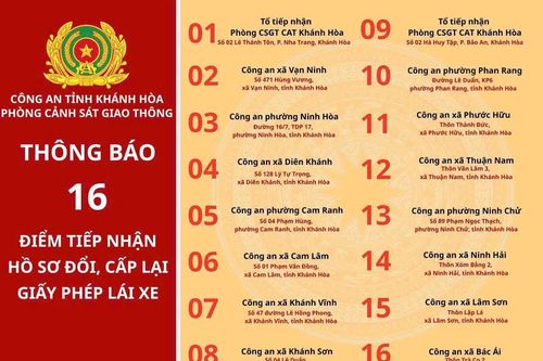 Công bố 16 điểm tiếp nhận hồ sơ đổi, cấp lại giấy phép lái xe