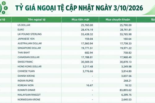 Tỷ giá ngoại tệ ngày 3/10: USD ổn định, SGD bán ra hơn 20.600 đồng, CNY tiến sát 3.940 đồng