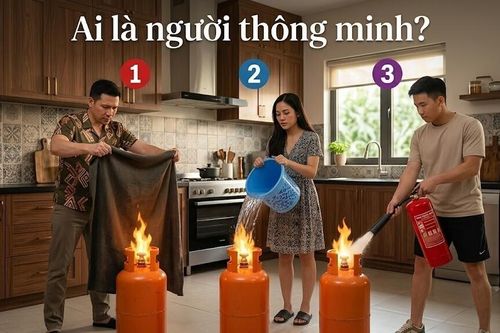 Thử tài IQ: Ai chọn cách xử lý đúng khi 3 bình gas cùng bốc cháy?