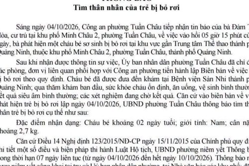 Tìm cha, mẹ đẻ cho bé trai sơ sinh bị bỏ rơi rạng sáng