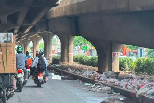 Gầm cầu đường Vành đai 3 ngập rác thải
