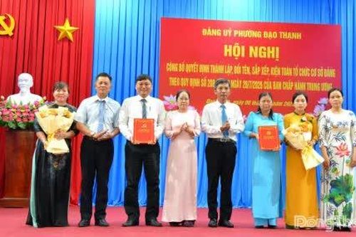 Phường Đạo Thạnh: Công bố các Quyết định thành lập, kiện toàn tổ chức đảng