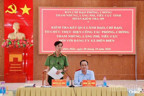 Kiểm tra công tác phòng, chống tham nhũng, lãng phí, tiêu cực tại Đảng ủy xã Diên Điền