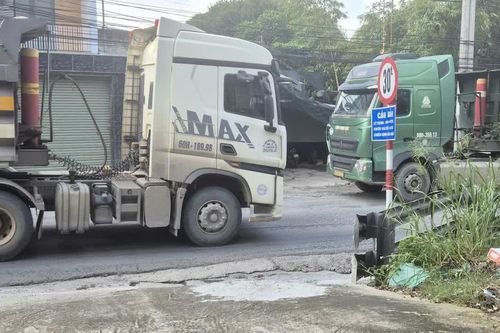 Xe tải ùn ùn cày xới, bất chấp lệnh cấm trên con đường ở trung tâm Đồng Nai