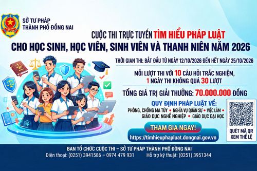 Đồng Nai tổ chức Cuộc thi trực tuyến Tìm hiểu pháp luật cho học sinh, sinh viên và thanh niên năm 2026