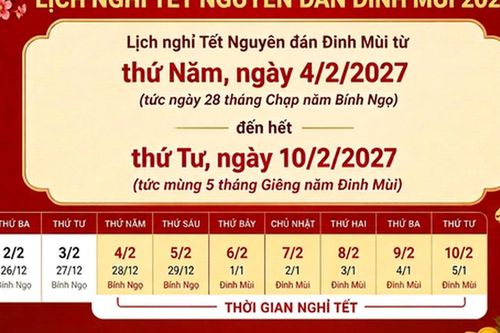LỊCH NGHỈ TẾT NGUYÊN ĐÁN ĐINH MÙI, NGHỈ LỄ QUỐC KHÁNH 2027
