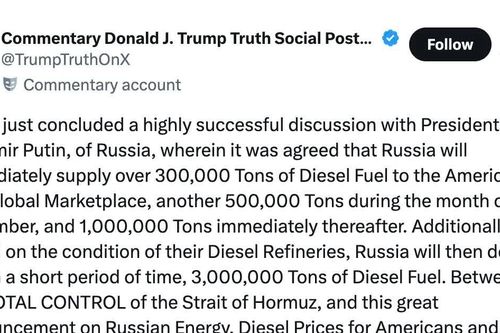 Ông Trump: Nga đồng ý cung cấp hàng triệu tấn dầu diesel cho Mỹ và thế giới