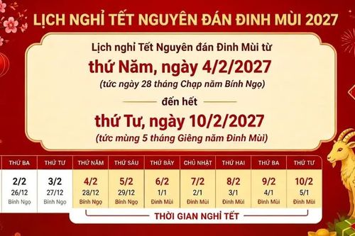 Công chức, viên chức được nghỉ Tết Nguyên đán Đinh Mùi 2027 liên tục 7 ngày