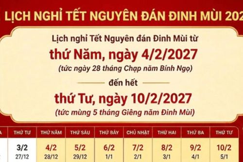 Lịch nghỉ Tết 2027: Công chức được nghỉ bao nhiêu ngày?