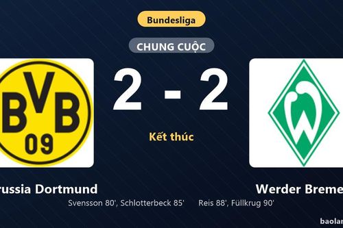 Thống kê trận đấu Borussia Dortmund 2-2 Werder Bremen: Màn rượt đuổi tỷ số mãn nhãn