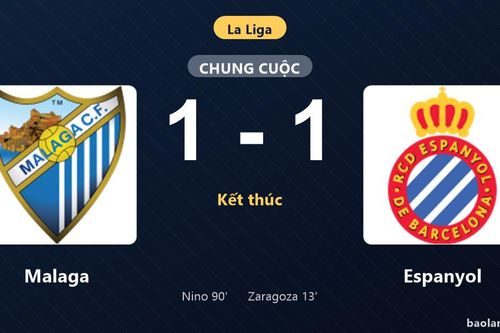 Thống kê trận đấu Malaga 1-1 Espanyol: Hai đội chia điểm