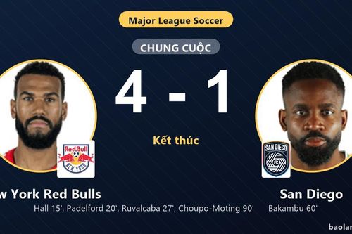 Vùi dập San Diego 4-1, New York Red Bulls khiến đối thủ giậm chân ở vị trí thứ 12