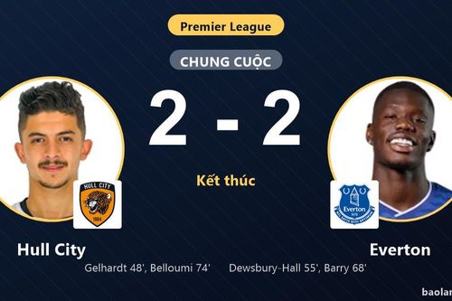 Chia điểm kịch tính 2-2, Hull City và Everton ghìm chân nhau ở giữa bảng xếp hạng