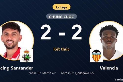Hòa kịch tính Racing Santander 2-2, Valencia chôn chân ở nhóm cầm đèn đỏ
