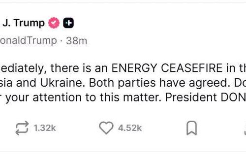 Ông Trump tuyên bố Nga và Ukraine đạt thỏa thuận ngừng tấn công cơ sở năng lượng