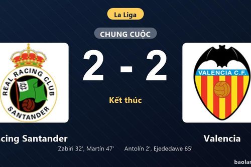 Thống kê trận đấu Racing Santander 2-2 Valencia: Màn rượt đuổi tỷ số mãn nhãn