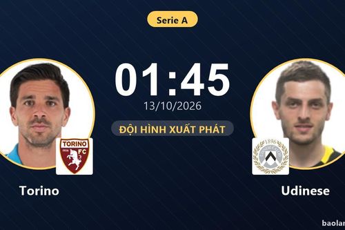 TRỰC TIẾPTrực tiếp Torino vs Udinese: Đội hình xuất phát