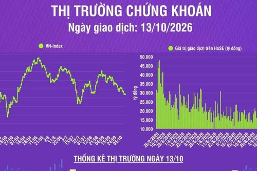 [Infographic] Chứng khoán ngày 13/10: VN-Index giảm nhẹ 1,56 điểm, khối ngoại tiếp tục bán ròng