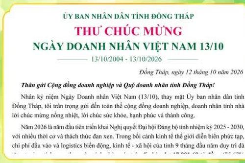 Chủ tịch UBND tỉnh Đồng Tháp chúc mừng Ngày Doanh nhân Việt Nam 13-10