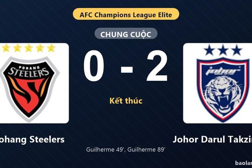 Thống kê trận đấu Pohang Steelers 0-2 Johor Darul Takzim FC: Marcos Guilherme tỏa sáng, Johor Darul Takzim FC giành trọn 3 điểm
