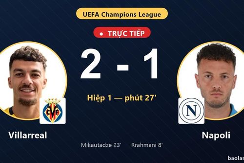 TRỰC TIẾPTrực tiếp Villarreal vs Napoli: Hết hiệp 1, Villarreal dẫn 2-1