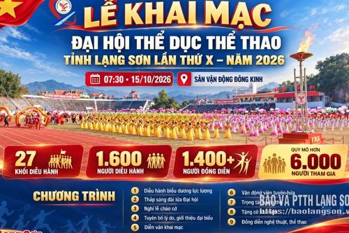 Lễ khai mạc Đại hội Thể dục thể thao tỉnh lần thứ X sẽ diễn ra vào 7 giờ 30 phút ngày 15/10/2026