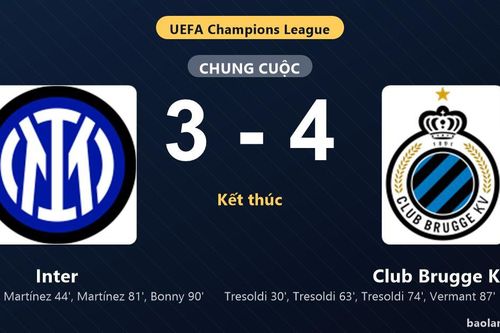 Thống kê trận đấu Inter 3-4 Club Brugge KV: Romeo Vermant tỏa sáng, Club Brugge KV giành trọn 3 điểm