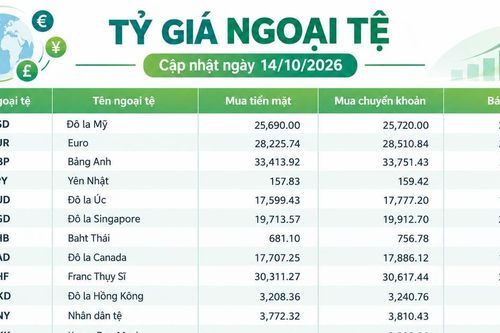 Tỷ giá ngoại tệ ngày 14/10: Bảng Anh vượt 34.800 đồng, USD bán ra 26.100 đồng