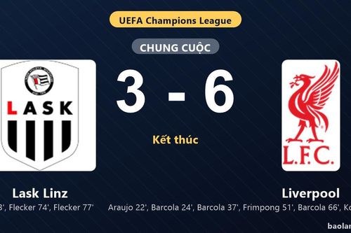 Thống kê trận đấu Lask Linz 3-6 Liverpool: Liverpool thắng đậm thuyết phục